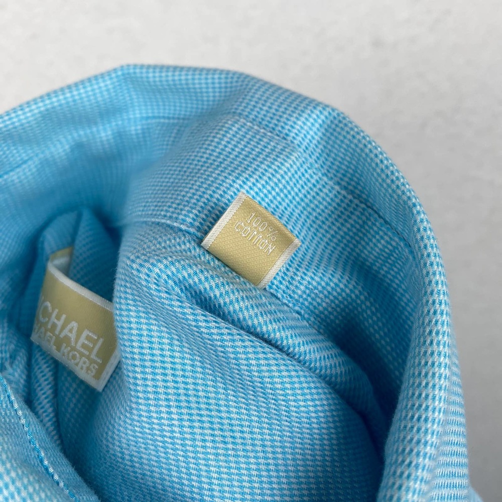 Michael Kors Men's Size 14.5 Blue Non Iron Long Sleeve Button Down Dress Shirt - Picture 9 of 10